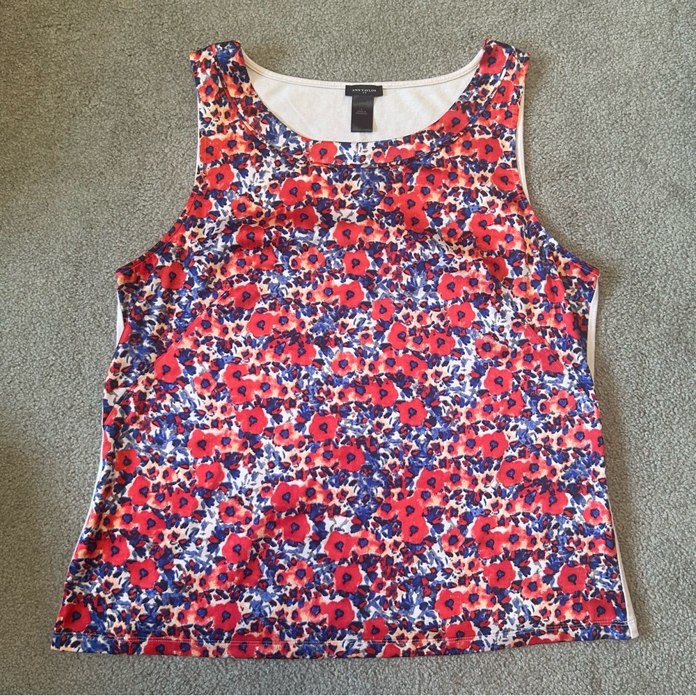Ann Taylor Floral Tank Top - Red and Blue Sleeveless for Woman